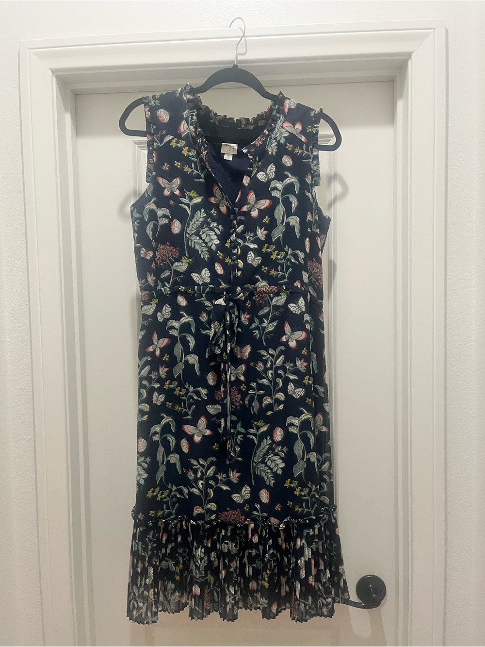 a new day Navy Floral Ruffle-Trim Midi Dress